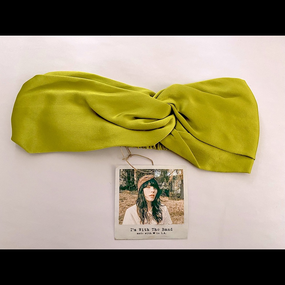 BNWT I’m With The Band 100% SILK Chartreuse Knotted Turban Headband Hair Wrap